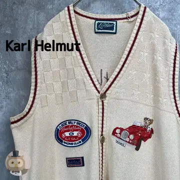 [ 일본제 ] 칼 헬무트 곰 자수 앞 버튼 니트 베스트 구제 의류 레트로