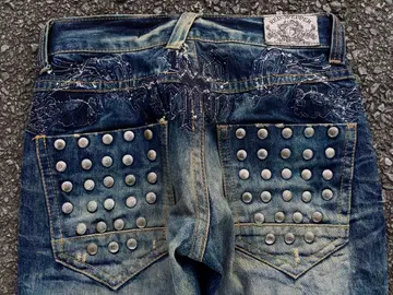 00s REDPEPPER 펑크 스터드 오니히게 벌집 플레어 데님 헤이세이