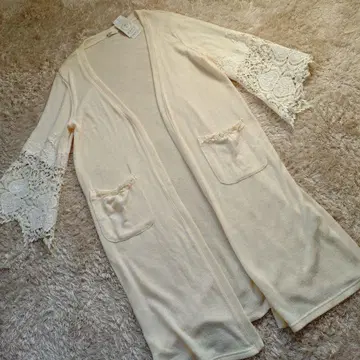 엑시즈팜 소매 레이스 긴팔 롱 가디건 미사용 새상품