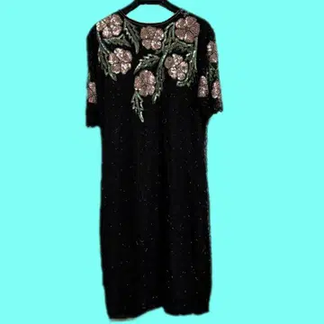 빈티지 총 비즈 비쥬 자수 실크 원피스 전면 비즈 스팽글