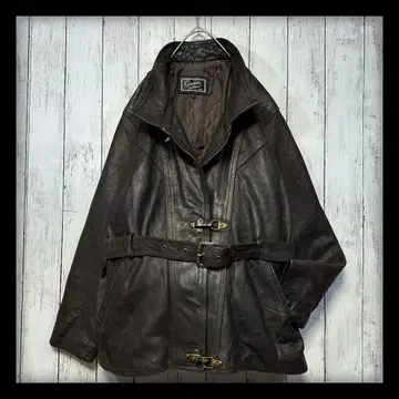 [ VINTAGE 천연 가죽 파이어맨 가죽 자켓 ] 하프 벨트 브라운 M