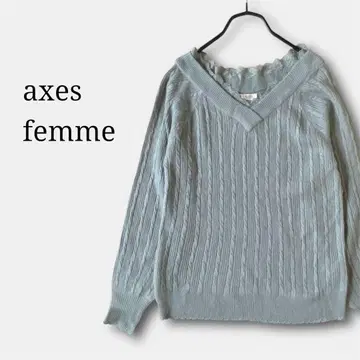 엑시즈팜 레이스 니트 스카이블루 라메 스웨터 페미닌