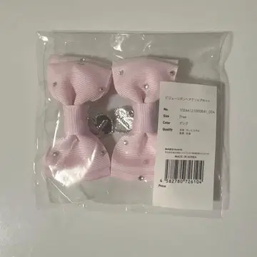 피움 비쥬 리본 헤어 클립 세트 핑크