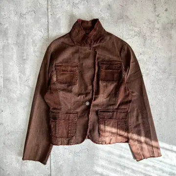 데님 자켓 브라운 프린지 디자인 구제 빈티지풍