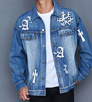 CAVARIA 데님 자켓 화이트 프린트 포함 46