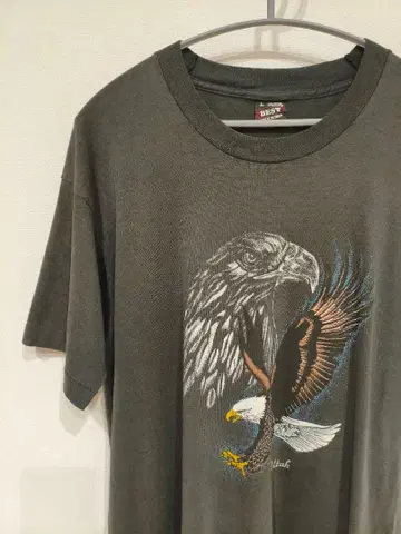 싱글 스티치 이글 T셔츠 블랙 페이드 L USA제
