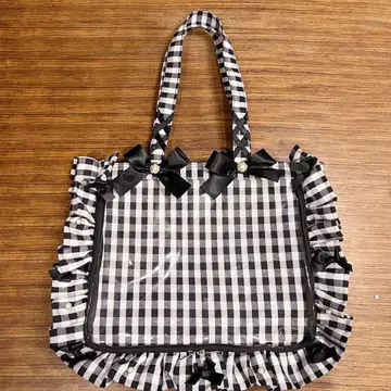 자카마트 프릴 토트 A4 이타백 체크 블랙