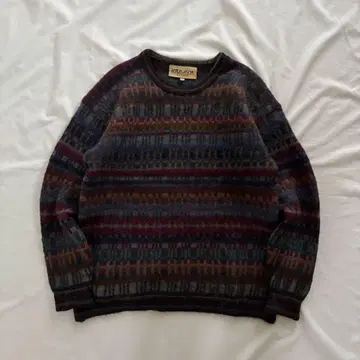 90's vintage 알파카 니트 올 패턴 브라운 아메카지 캐주얼