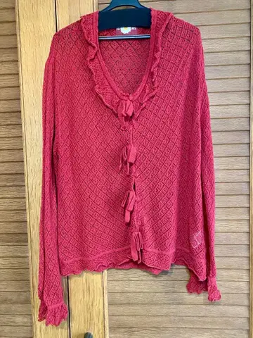 핑크하우스 레이스 편직 가디건 빨간색