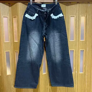 WHO's WHO gallery 레이스 로우라이즈 와이드 데님