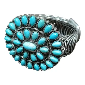 터콰이즈 스톤 플라워 모티브 뱅글