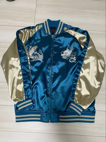 스카잔 요코스카 용 잉어 자수 새틴 자켓 블루 골드