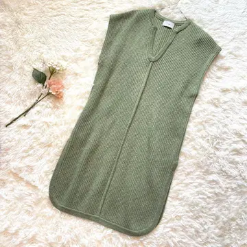 A187 클라네 헨리넥 니트 롱 베스트 그린