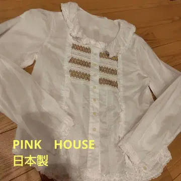 핑크하우스 화이트 프릴 긴팔 블라우스