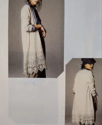 dinos 이탈리아산 코튼 밑단 레이스 롱 가디건