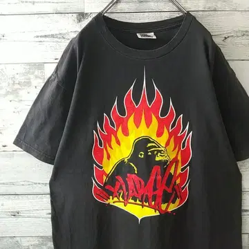 레어 USA제 엑스라지 파이어 패턴 OG 고릴라 T셔츠 L