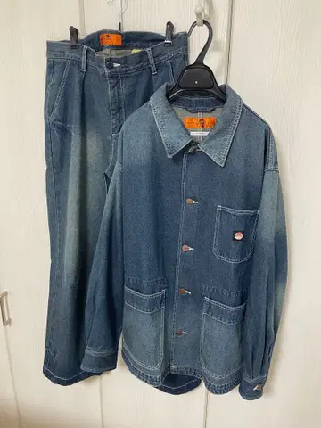 RED KAP 별주 데님 커버올 x 데님 트라우저 세트