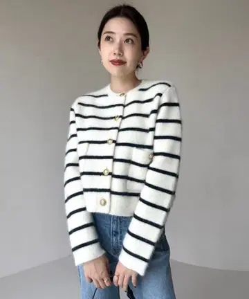 2602106 anuans 라쿤 블렌드 노카라 니트 자켓