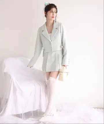 NICECLAP 트위드 숏 자켓 스커트 민트