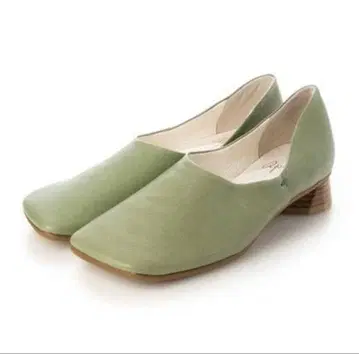 apres 펌프스 오블리크 토 천연 가죽 그린 시착만