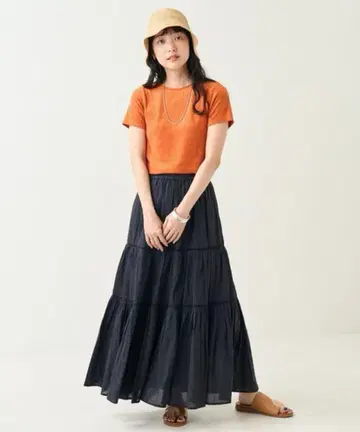 새상품 프릭스스토어 인도 티어드 맥시 스커트 블랙 면 100%