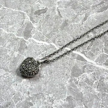 [레어] 빈티지 실버 925 하트 목걸이 마카사이트 파베