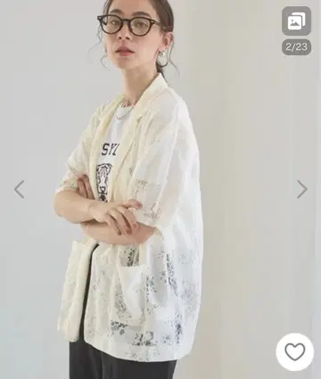 ANGIE 레이스 하프 슬리브 시어 자켓 아이보리