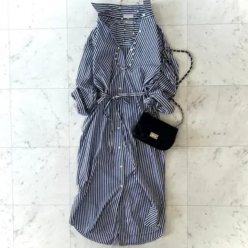 알아바일 토마스 메이슨 코튼 셔츠 원피스 스트라이프 패턴 블루