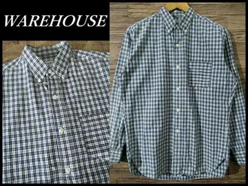 웨어하우스 밴드 포함 옥스퍼드 인디고 체크 BD 셔츠