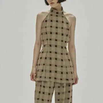 todayful 홀터넥 체크 상의