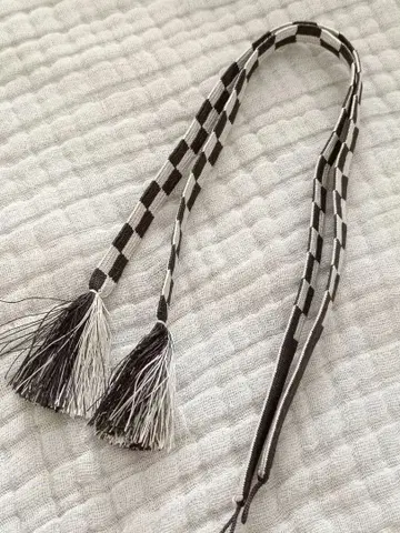 겉옷 끈 브라운 아이보리 체크 긴 길이 에리슈