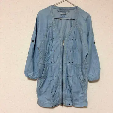 SCOTCLUB 데님 아우터 자켓 풀 집업 V넥 스터드