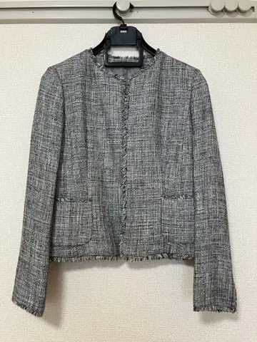 노카라 그레이 자켓 프린지 마감