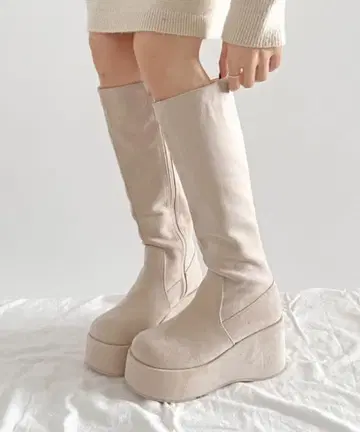 롱 부츠 통굽 베이지 봄