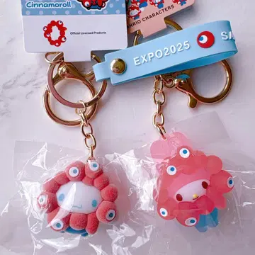 시나모롤 플로키 키링과 마이멜로디 클리어 컬러 키링