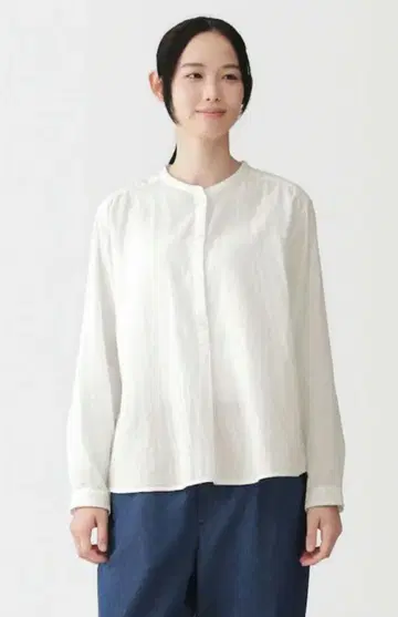 무인양품 택 포함 미사용 새상품 카복 혼방 이중 거즈 긴팔 블라우스