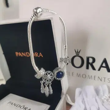 Pandora 925 실버 팔찌 파란 크리스탈