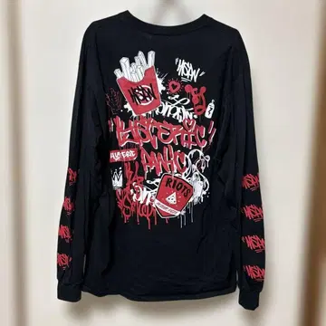 히스테릭 패닉 히스파니 롱 T셔츠 롱티 L 블랙 빨간색 감자 피자