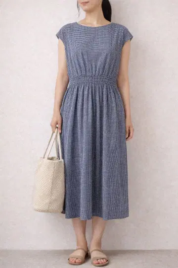 23구 원피스 48 빅 사이즈 깅엄 체크 프렌치 슬리브 여름