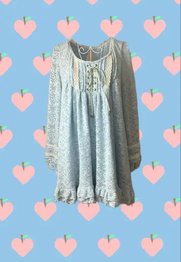 LIZLISA 리즈리사 스카이블루 레이스 긴팔 미니 원피스