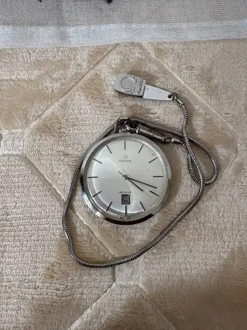 OMEGA 실버 회중시계 날짜 표시 포함