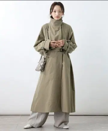 프릭스스토어 롱 트렌치코트 카키 샴브레이 아지메