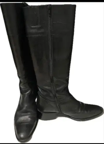 블랙 가죽 롱 부츠 지퍼 달린 천연 가죽