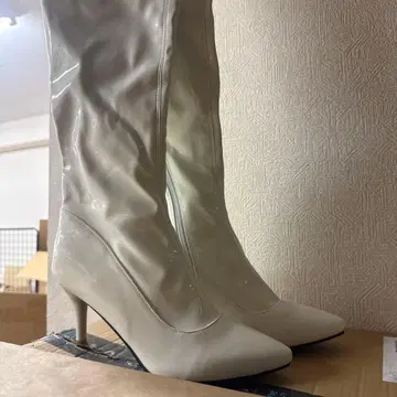 빅 사이즈 화이트 롱 부츠 힐 8cm