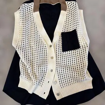 [쿨카레안] 메쉬 니트 베스트 화이트 블랙 38