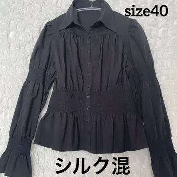 SPECCHIO 블랙 셔링 긴팔 셔츠 실크 혼방