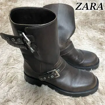 새상품급 ZARA 가죽 엔지니어 부츠 통굽 브라운 여성용 자라