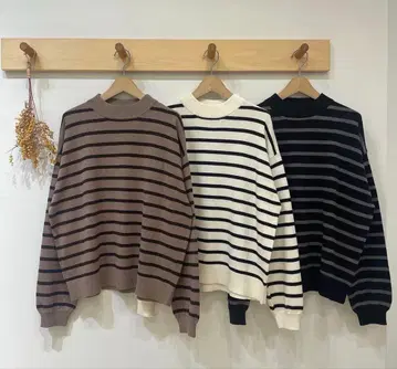 Tandey 오로네 아틀리에 보더 니트 브라운 보더