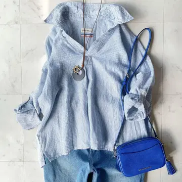 나노 유니버스 스트라이프 블라우스 스키퍼 셔츠 프렌치 린넨 루즈핏