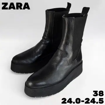 [새상품급] ZARA 블랙 가죽 사이드 고어 부츠 통굽